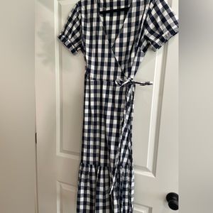 GAP Navy Gingham Wrap Dress